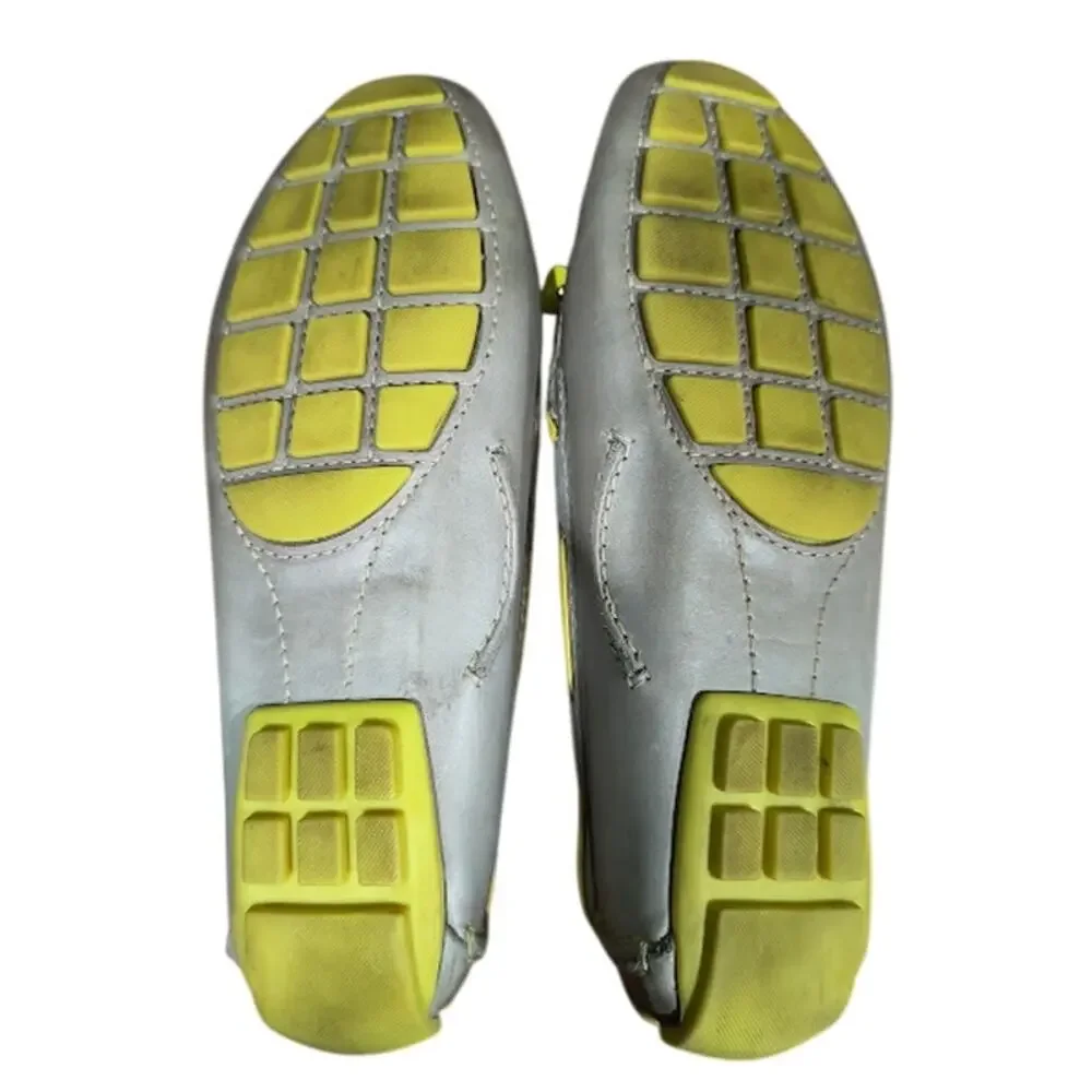 Clarks Artisan Leather Driving Loafers‎ with Bows, Gray and Yellow, Size 8.5